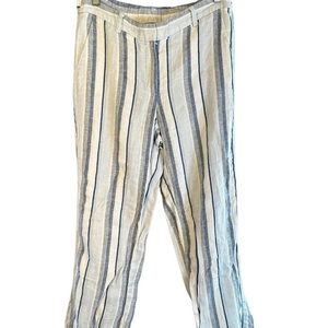 Talbots linen pants size 8 with back stretch‎ waist blue and white striped